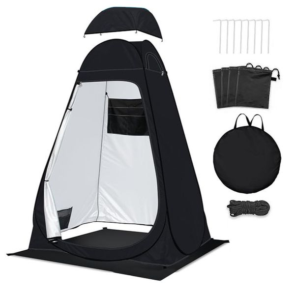 Camping Pop Up Shower Tent Portable Privacy Changing Tent with Mat-Black
