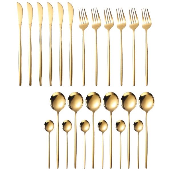 24pcs Utensil Set - Dishwasher Safe Stainless Cutlery - Gold