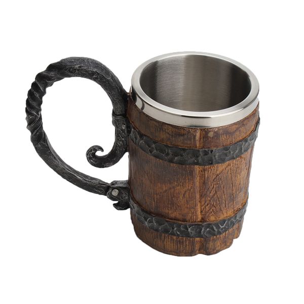 Big Simulation Crude Wood Double Wall Beer Drinking Mug