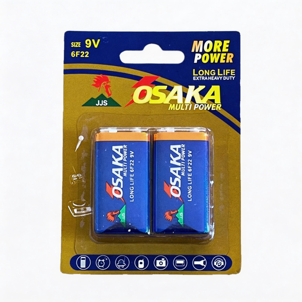 OSAKA 9V Square Batteries (6F22) | For Home Safety &amp; Portable Gear - 2 Pack
