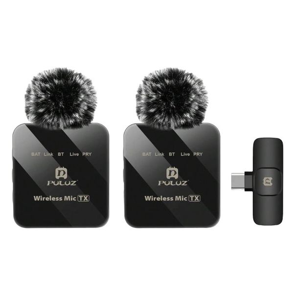 PULUZ - Wireless Dual Microphone With High-Sensitivity Condenser - Black