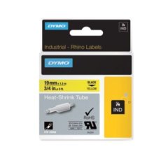 Dymo Rhino Industrial 19mm x 1.5m Black on Yellow Heat Shrink Tube Tape
