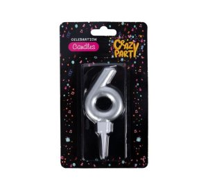 Birthday Candle - Celebration Candles - Number 6 - Silver - Large - 10 Pack