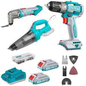 Total Tools Cordless Drill,Multi-tool &amp; Vacuum with 2x2Ah Battery &amp; Charger