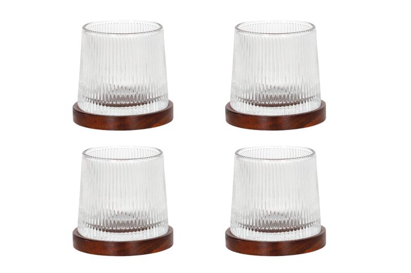 Danny home Whiskey Glass With Wooden Coaster Set of 4