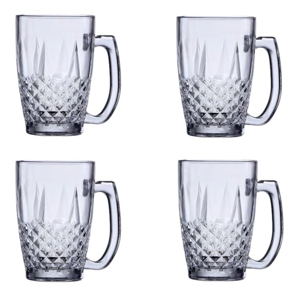 4 Piece Mug 310ml Glass Diamond Embossed Base
