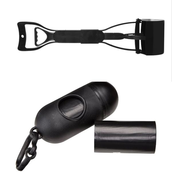 Portable Pet Pooper Scooper With Dog Dispenser Kit - Black