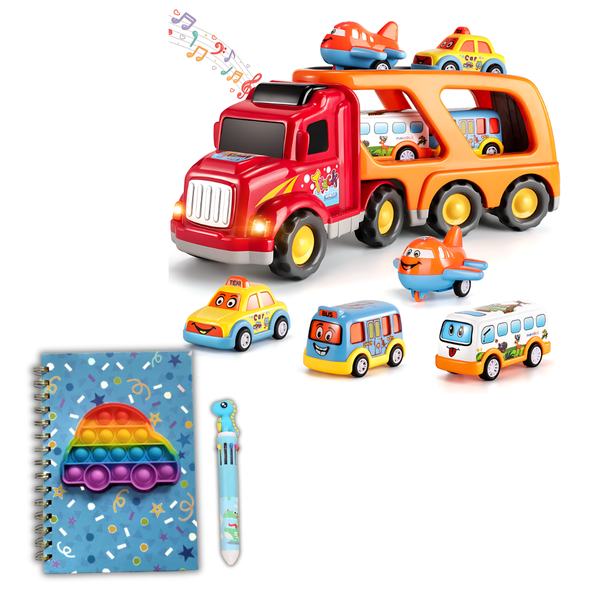 5-in-1 Friction Power Toy Vehicle in Car Carrier Construction Truck