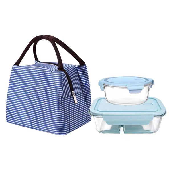 Thermal Insulated Cooler Bag with Borosilicate Glass Lunch Box, Set of 3