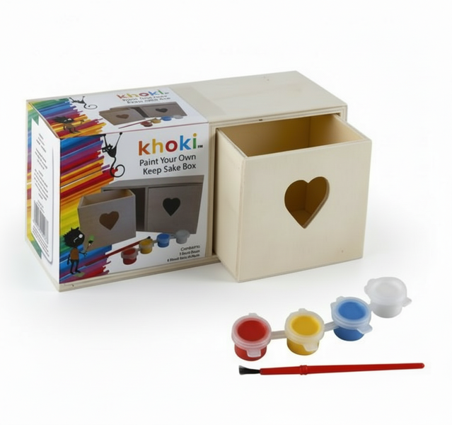 Khoki DIY Wooden Keepsake Box Craft Kit for Kids - Paint and Personalize