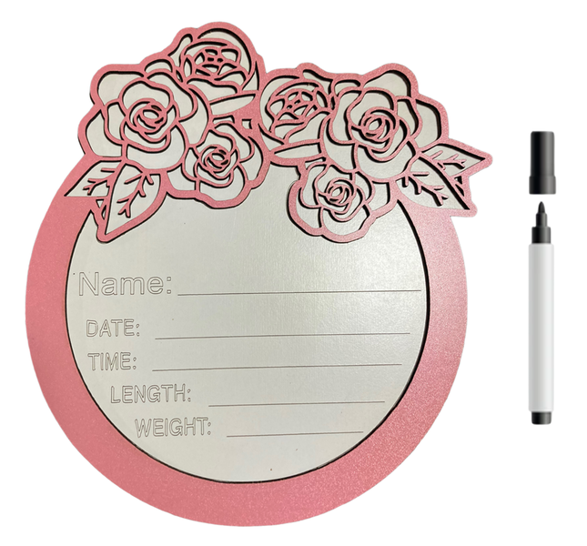 Baby Birth Announcement Board &amp; Marker-Pink Rose