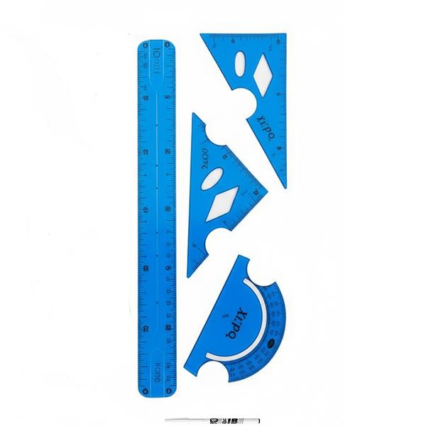 4Pcs Flexible Geometry Set - In 4 Colors Rulers &amp; Triangles +ReVibe Pen