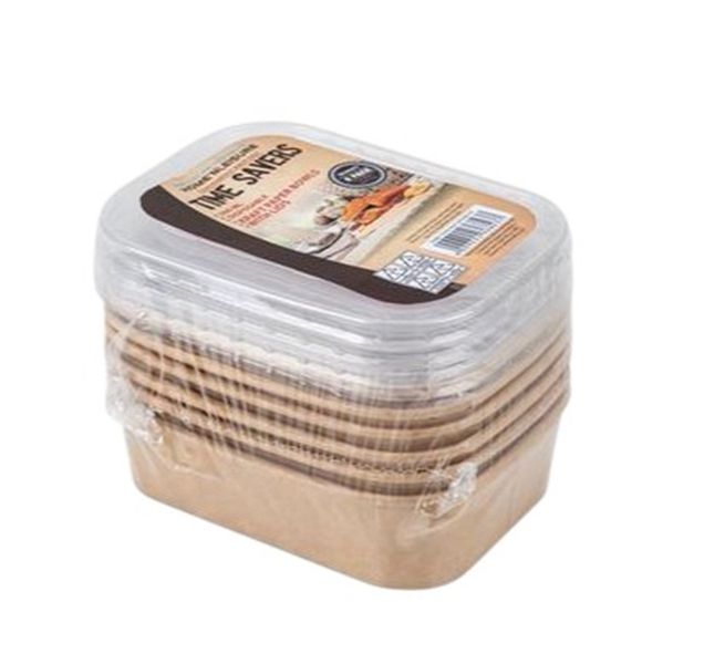 6 Piece Rectangular Kraft Paper Bowls With Lids 500ml x 2