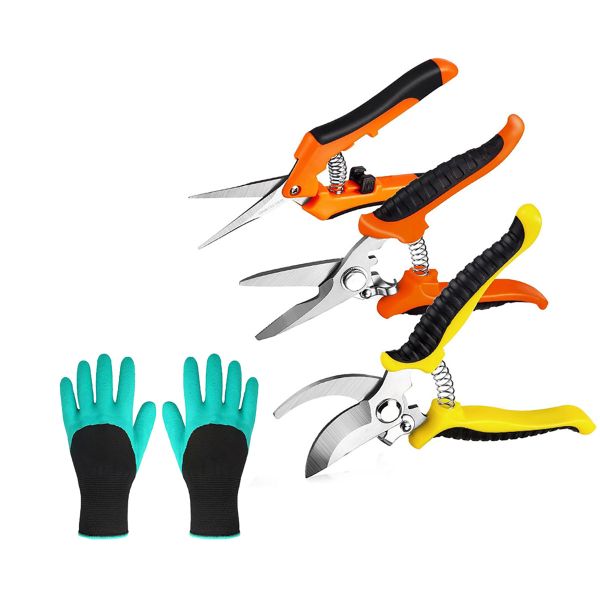 3 Pieces Garden Pruning Shears with Gardening Gloves Garden Plants Scissors