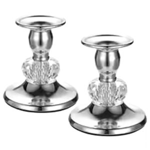 2PCS Silver Taper Candlestick Holders Vintage Brass Taper Candle Holders