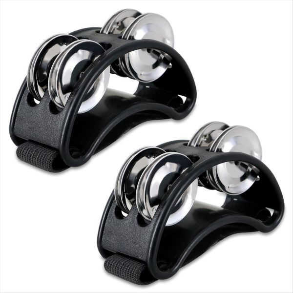 2PCS Foot Tambourine Percussion, with Steel Jingle Bells - Black