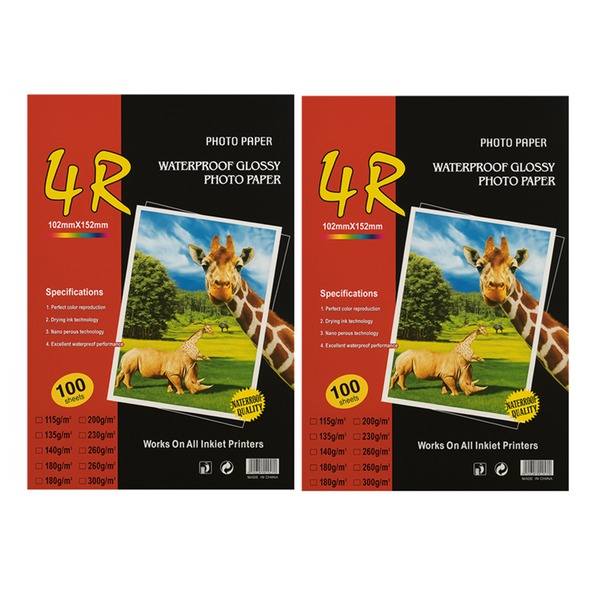 100 Sheets 4R Glossy Photo Paper Waterproof Inkjet Photo Paper - Pack of 2