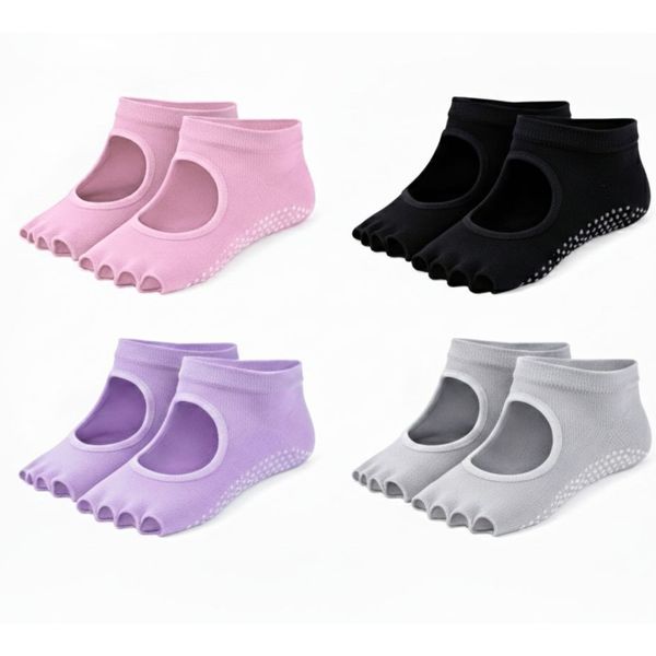 Arfast - 4-piece Open-Toe Backless Non-Slip Grip Fitness Pilates Yoga Socks