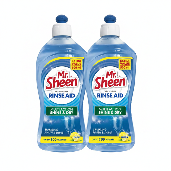 Mr Sheen Dishwasher Rinse Aid Lemon 500ml - Sparkling Finish - 2 Pack