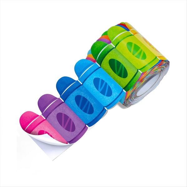 Crayon Pattern Rolled Border Trim Sticker For School Classroom Decor