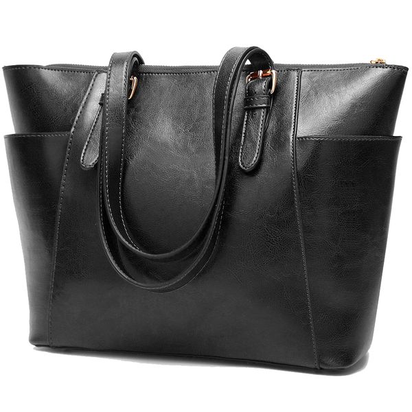 Women's Large Capacity Fashion PU Leather Satchel Shoulder Bag - Black