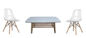 Modern Wooden Table And 2 Clear Wooden Leg Chairs