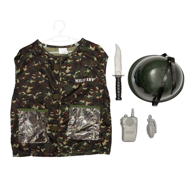 Army Costume With Walkie Talkie, Grenade, Helmet &amp; Dagger