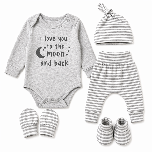 New Born Set - I Love You To The Moon and Back Grey Stripe