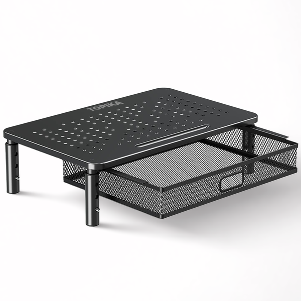 Topika - Monitor Stand Riser with Drawer, Adjustable Height PC/Laptop Stand