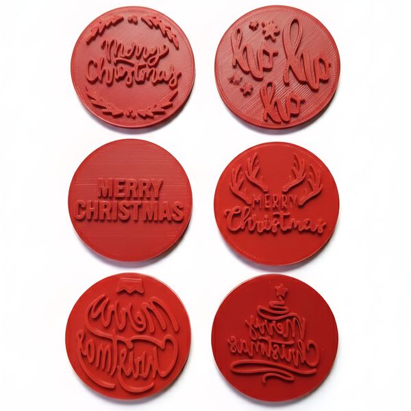 Christmas Fondant Stamp Set - 6 Piece Round Embossing Stamps (Ho Ho Ho)
