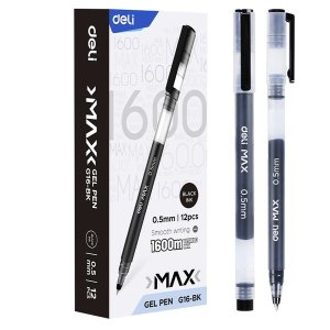 Deli MAX Gel Pen 0.5mmTransparent Barrel, 12 pcs