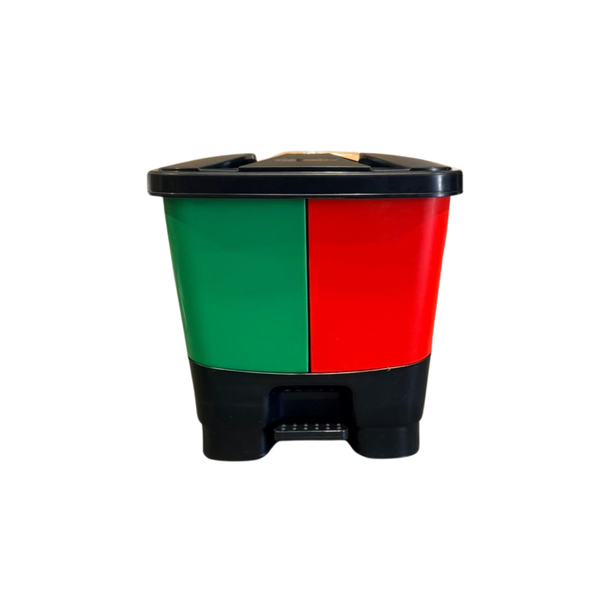 Dual Compartment 30l Pedal Bin - Green &amp; Red Waste Separation Bin with Lid