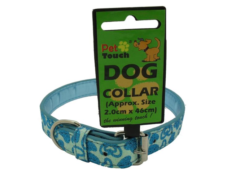 Medium Pet Dog Glitter Sparkle Collar Adjustable PU Leather Blue Hearts
