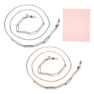 Anti-Slip Eyeglass Chains &amp; Microfiber cloth-Gold &amp; Silver-Beaded - 2 Pack