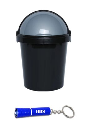 Otima - 12L Dustbin with Flip Lid - Black and Silver and HDS Branded Torch