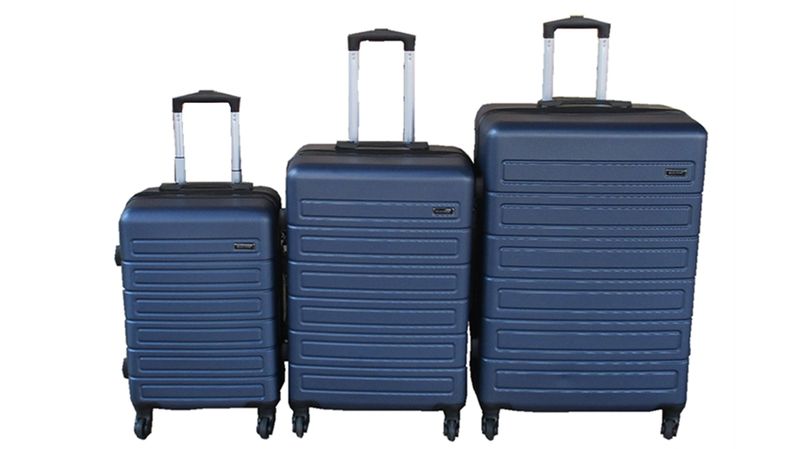 Navy Blue 3-Piece ABS Luggage Set - Hard Shell, Spinner Wheels, Locks