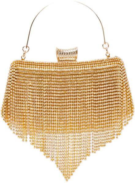 Quiz - Women Diamante Fringe Box Bag Gold