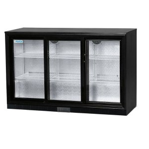 Back bar cooler with 3 sliding doors