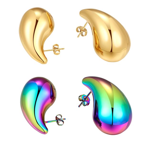2Pairs Teardrop Earrings Dupes for Women Gold Chunky Hoop Earring