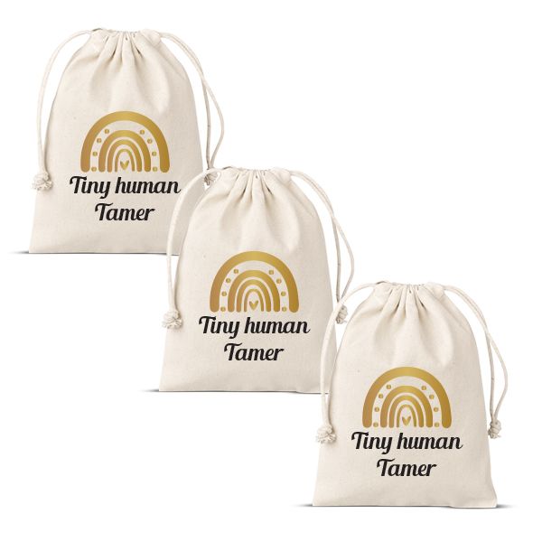 Tiny Human Tamer Teacher Drawstring Bags - set of 3