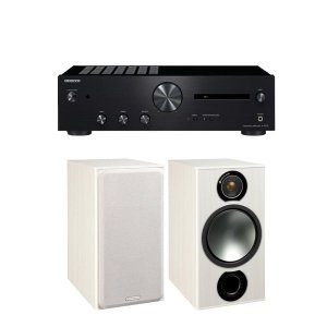 Onkyo A9110 Stereo Amplifier &amp; Monitor Audio Bronze 2 White Ash Bundle