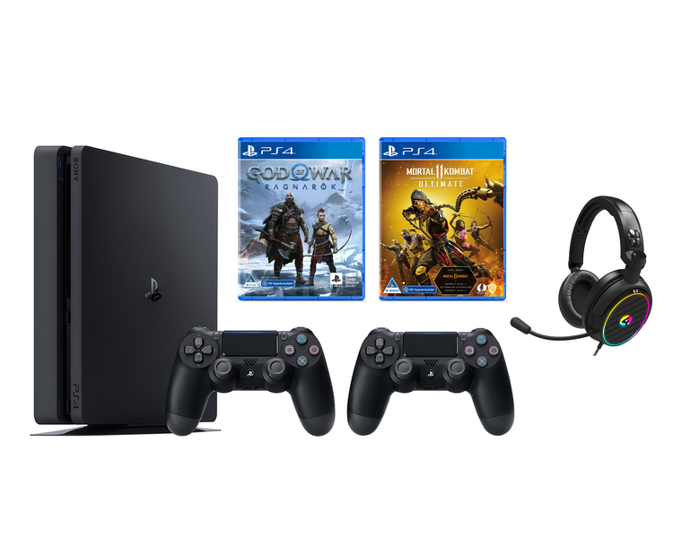 Playstation 4 500gb Slim Console + Dualshock 4 Controller + ABP: C6 100 Gaming Headset + God of War: Ragnarok + Mortal Kombat 11 Ultimate (PS4)