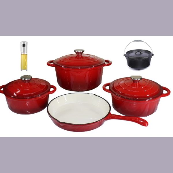 Cast Iron Round Pot SetWith Potjie Pot And Spray Edible Oil Bottle
