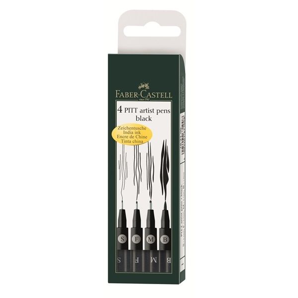 Faber-Castell PITT Artist Pens - Black (Wallet of 4)