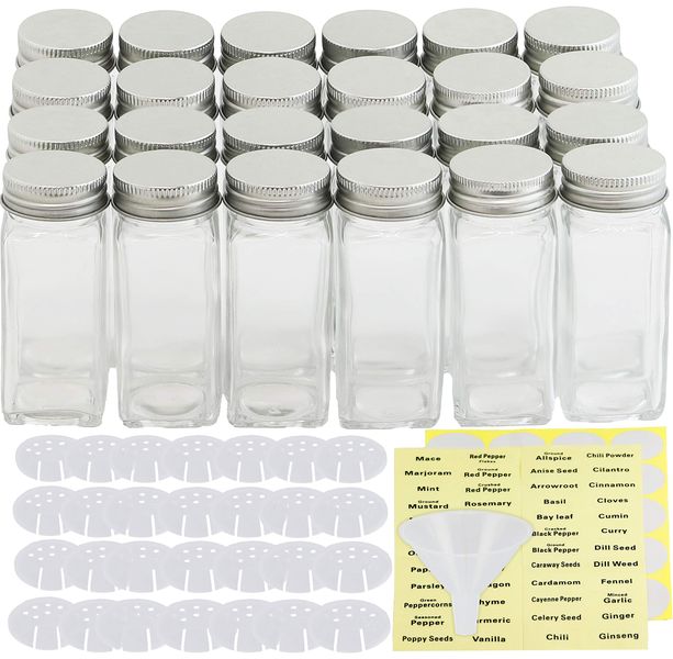 Condiment Bottle Set, 4 Oz Glass Spice Jars, Square Bottles with Al Lid