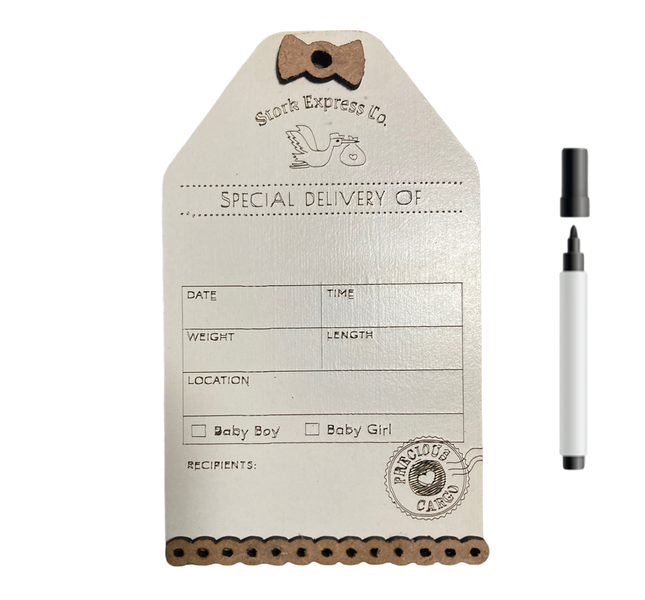 Baby Birth Announcement Board &amp; Marker-Precious Cargo Tag-Stork Express