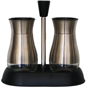 3 Piece Glass &amp; Stainless Steel Salt &amp; Pepper 125ml Shaker Set with Holder