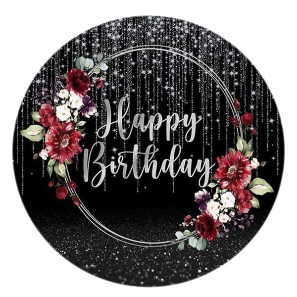 Happy Birthday Black and Silver Round Wooden Vinyl Signage 40CM