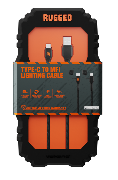 Rugged by Volkano Type-C to Certified MFI lightning Cable Water/Dust Proof