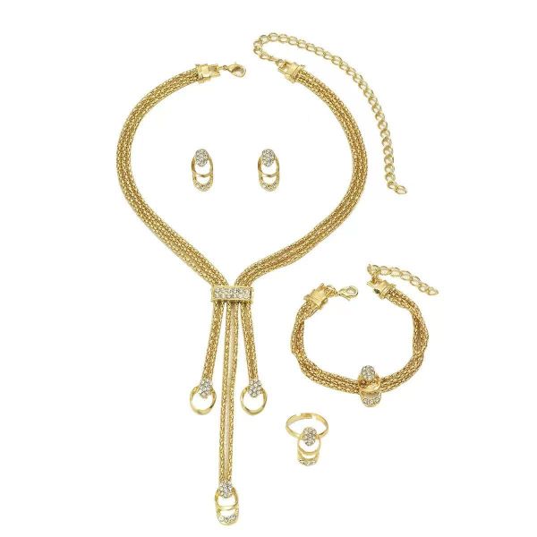 Gold Y-Cuban Punk Necklace Choker Bracelet Set for Women
